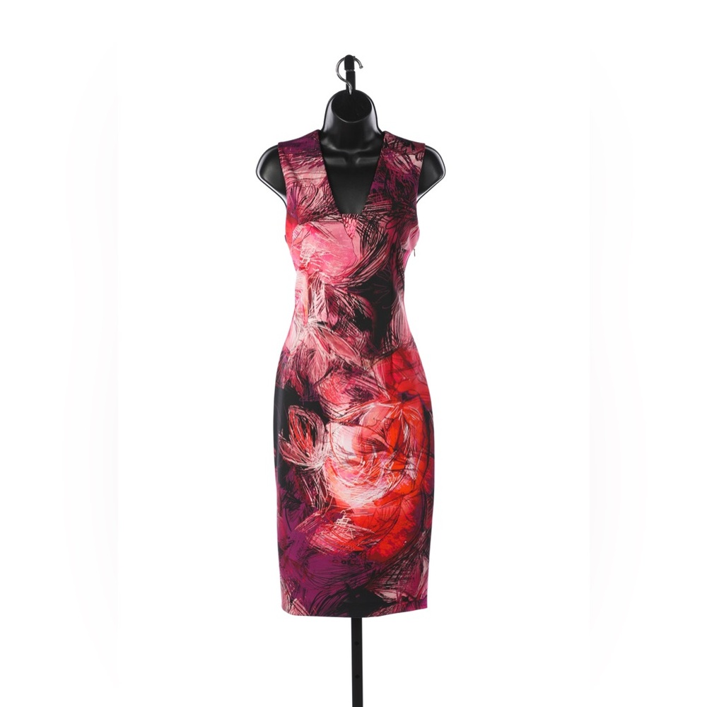 Fuzzi Pink & Fuchsia Abstract Floral Knee Length Dress